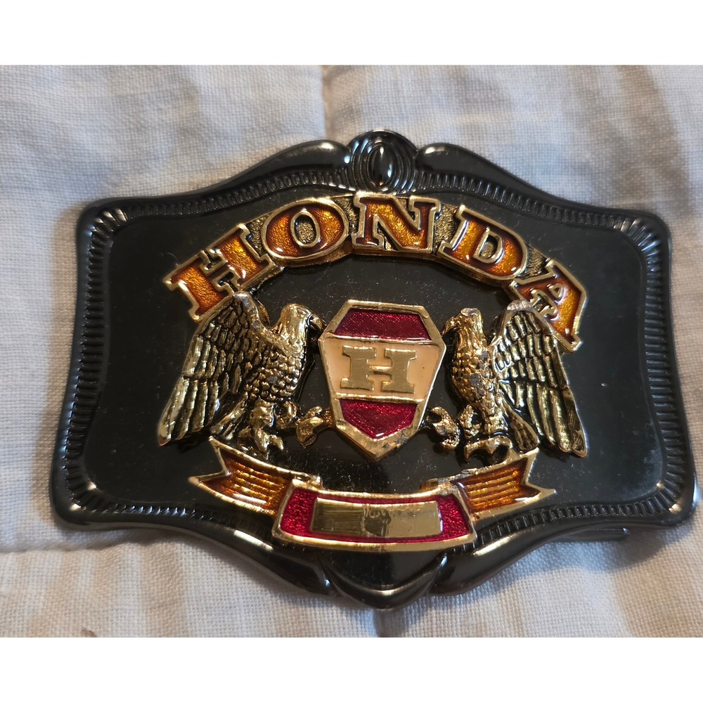 Honda Belt Buckle Mens OS Black 1978 Vintage Eagle AHM Biker Retro Accessory